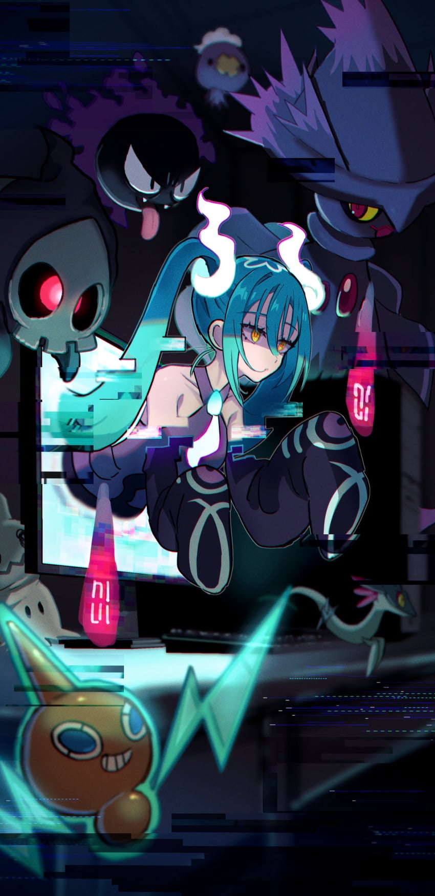 hatsune miku, rotom, mimikyu, gastly, mismagius, and 4 more (pokemon and 2 more) drawn by memai_(1000snsr)