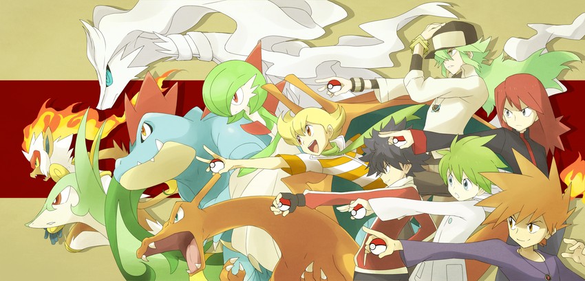 gardevoir, blue oak, charizard, n, silver, and 7 more (pokemon and 6 more) drawn by shigino_sohuzi