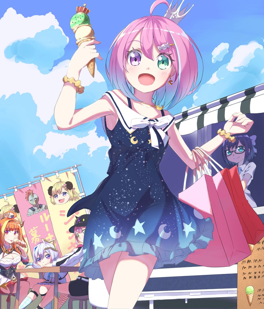 tokoyami towa, amane kanata, kiryu coco, tsunomaki watame, himemori luna, and 1 more (hololive) drawn by negimiso1989