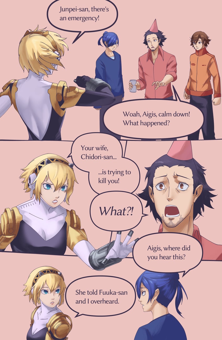 yuuki makoto, aigis, iori junpei, and amada ken (persona and 1 more) drawn by mayonnaisenais3