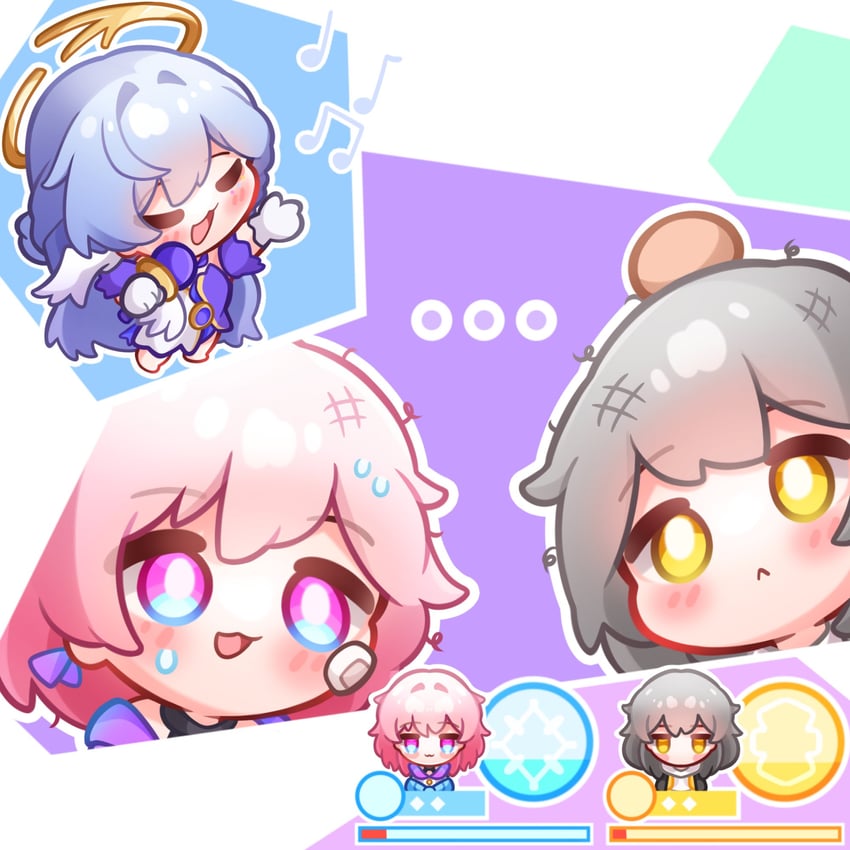 trailblazer, stelle, march 7th, and robin (honkai and 1 more) drawn by orcavice