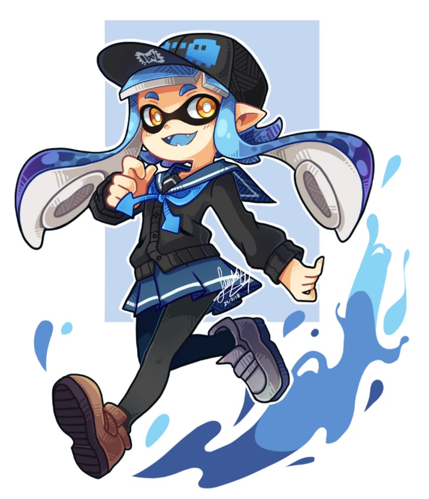 inkling player character and inkling girl (splatoon and 1 more) drawn by sandragh