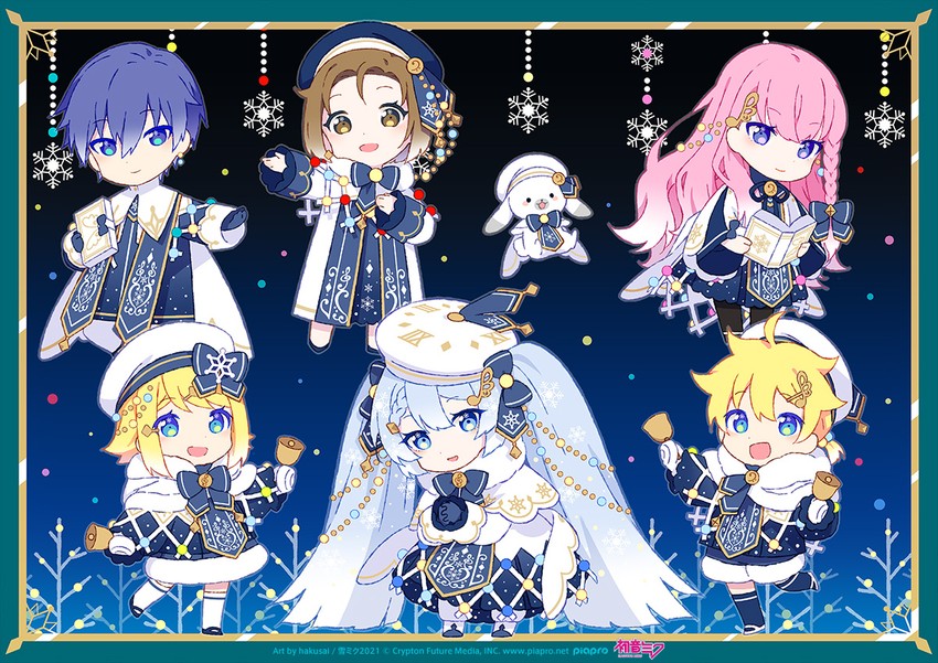 hatsune miku, kagamine rin, kagamine len, megurine luka, kaito, and 8 more (vocaloid) drawn by hakusai_(tiahszld)