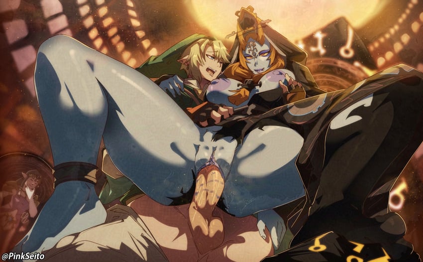 link, princess zelda, and midna (the legend of zelda and 1 more) drawn by orphen_(pink_seito)