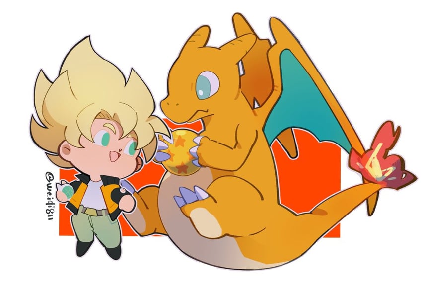 son goku and charizard (pokemon and 1 more) drawn by windylie