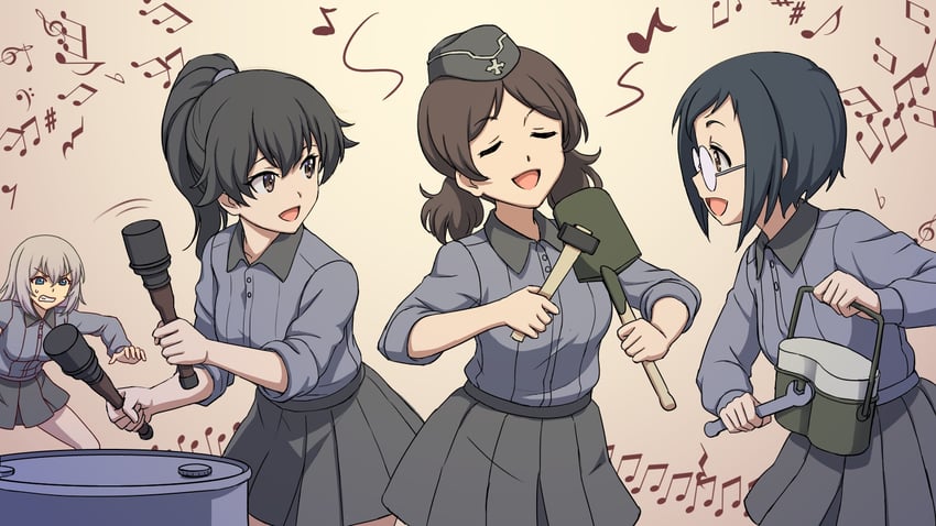 itsumi erika, katsuya megu, itsumi erika's loader, and itsumi erika's gunner (girls und panzer) drawn by shinmai_(kyata)