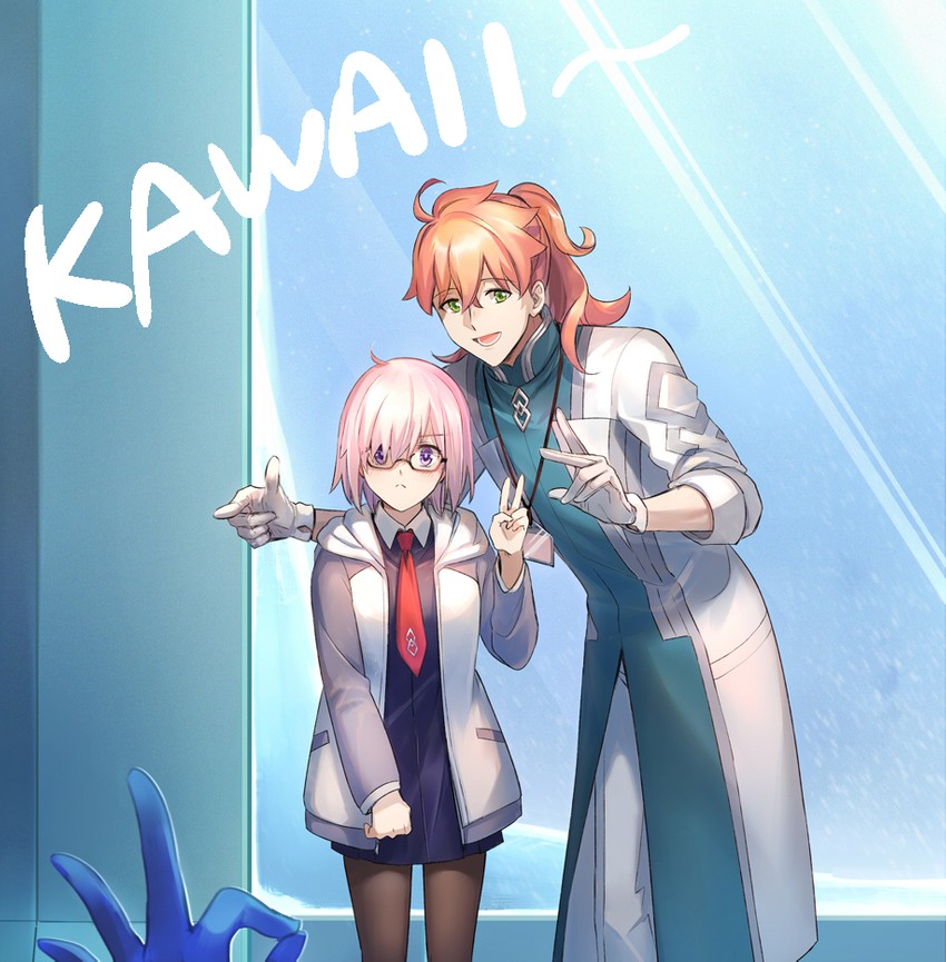 mash kyrielight, leonardo da vinci, and romani archaman (fate and 1 more) drawn by aki_(neyuki41028)
