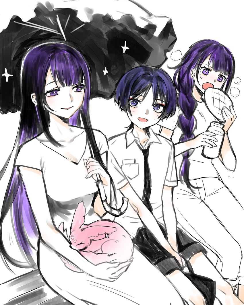 raiden shogun, scaramouche, yae miko, and makoto (genshin impact) drawn by hag_(hag_015)