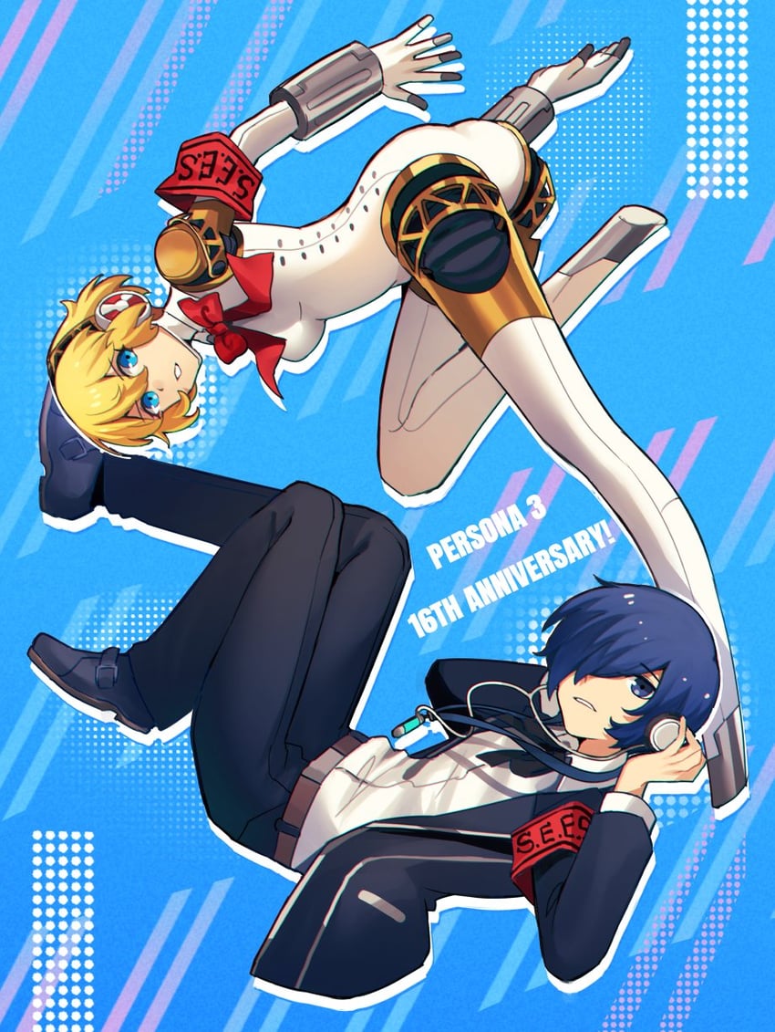 yuuki makoto and aigis (persona and 1 more) drawn by kuki_tan