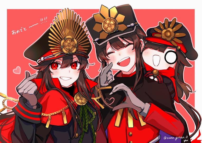 oda nobunaga, oda nobunaga, oda nobukatsu, and mini nobu (fate and 1 more) drawn by yui_(tamagohan)