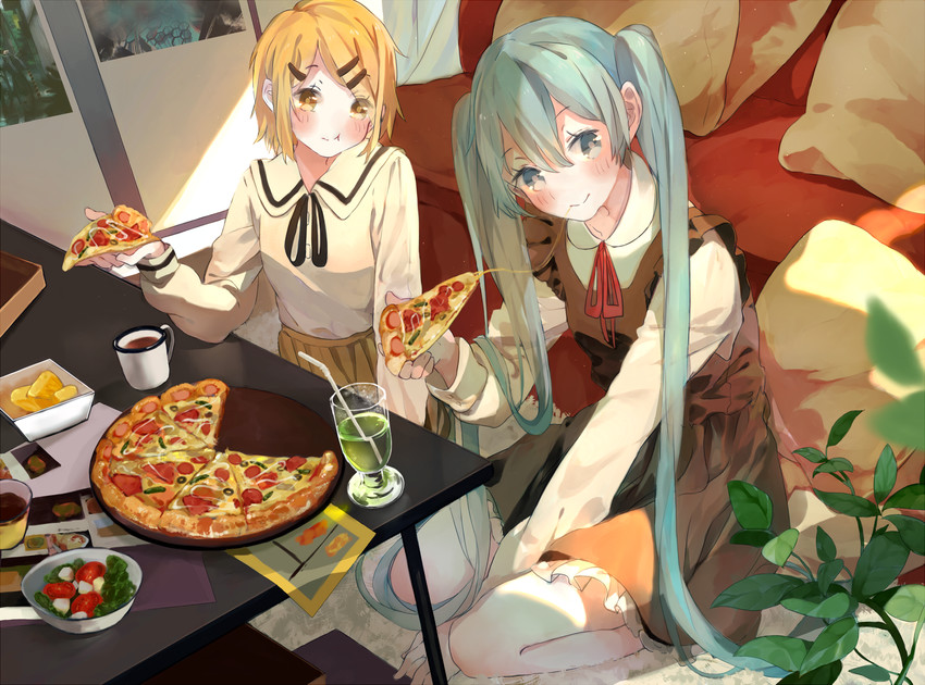 hatsune miku and kagamine rin (vocaloid) drawn by bou_shaku