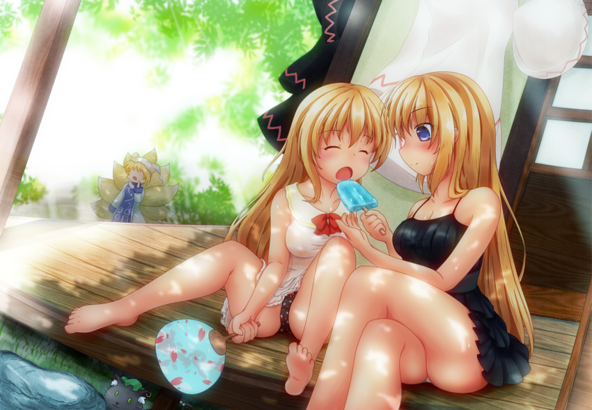 yakumo ran, chen, lily white, and lily black (touhou) drawn by utahane