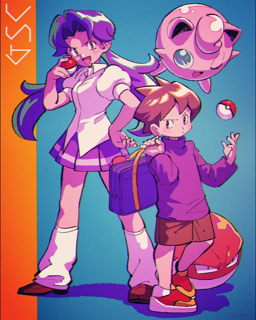 jigglypuff, lass, voltorb, and school kid (pokemon and 1 more) drawn by kwsby_124