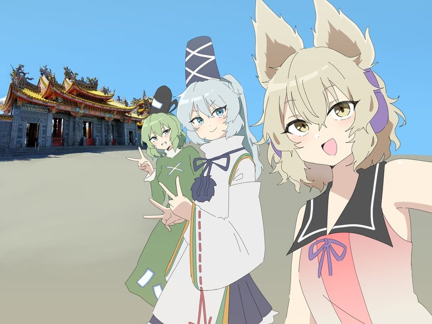 toyosatomimi no miko, mononobe no futo, and soga no tojiko (touhou) drawn by momitoekk