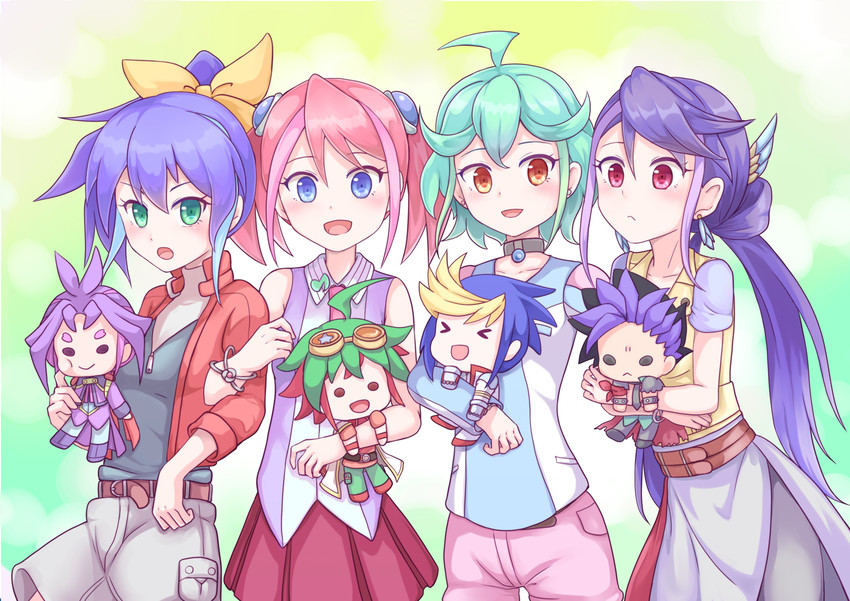 hiiragi yuzu, sakaki yuya, serena, kurosaki ruri, bracelet girls, and 4 more (yu-gi-oh! and 1 more) drawn by yoruhane_koori