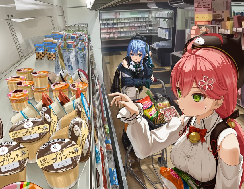 hoshimachi suisei, sakura miko, and 35p (hololive) drawn by asakura_(asa_t77)