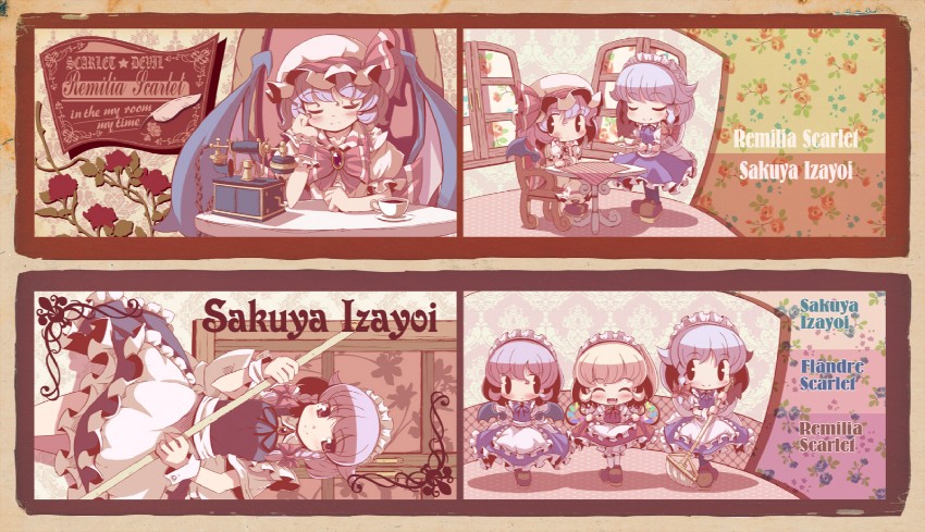 remilia scarlet, flandre scarlet, and izayoi sakuya (touhou) drawn by takahero