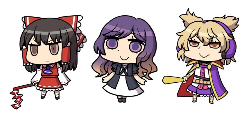 hakurei reimu, hijiri byakuren, and toyosatomimi no miko (touhou) drawn by nobori_ranzu