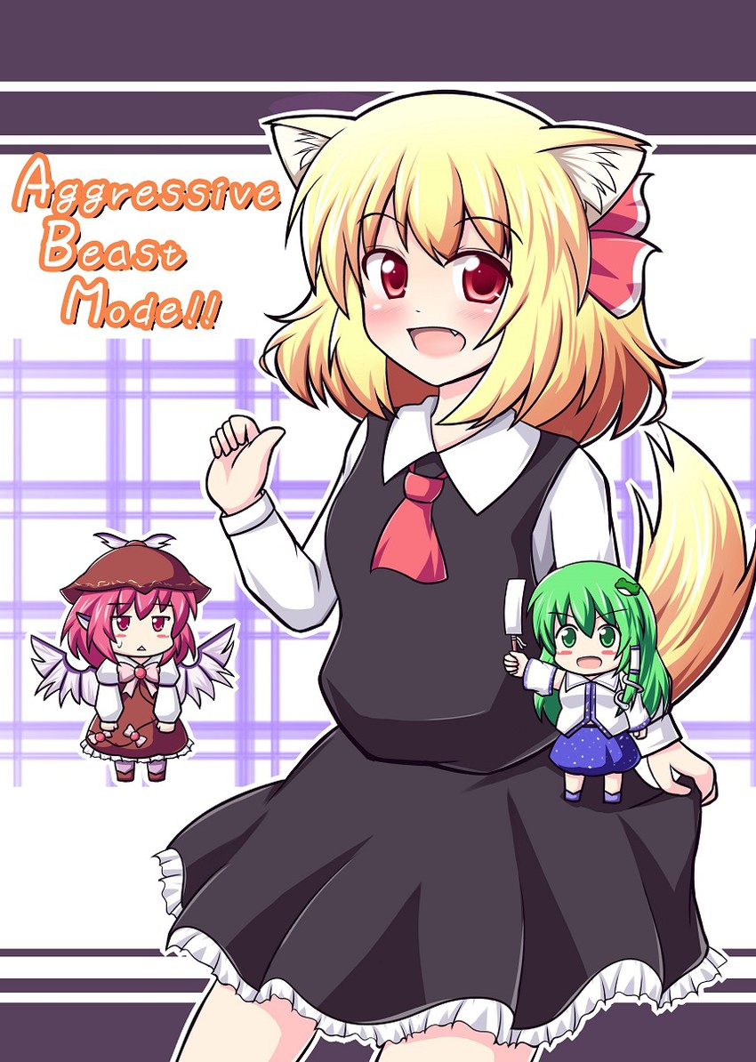 kochiya sanae, rumia, and mystia lorelei (touhou) drawn by yakumo_nanahara