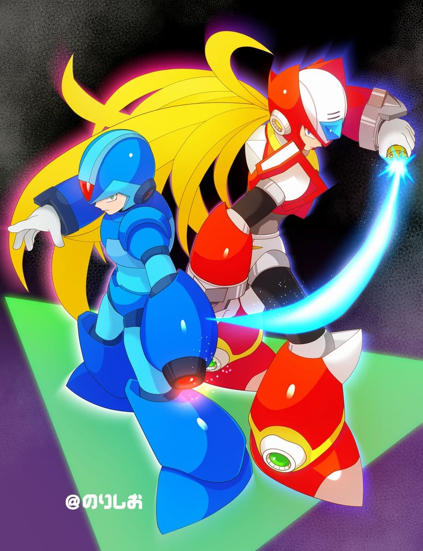 zero and x (mega man and 1 more) drawn by no-rishio