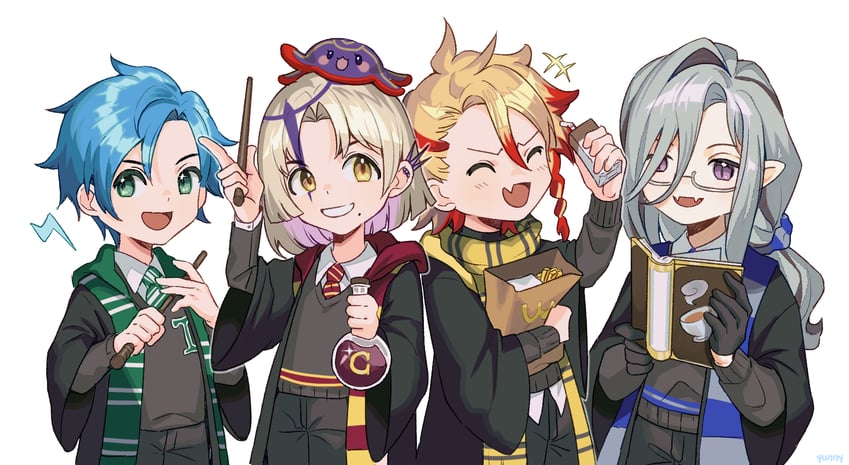 regis altare, axel syrios, magni dezmond, noir vesper, and magmite (holostars and 3 more) drawn by yunny_(cureyunny)