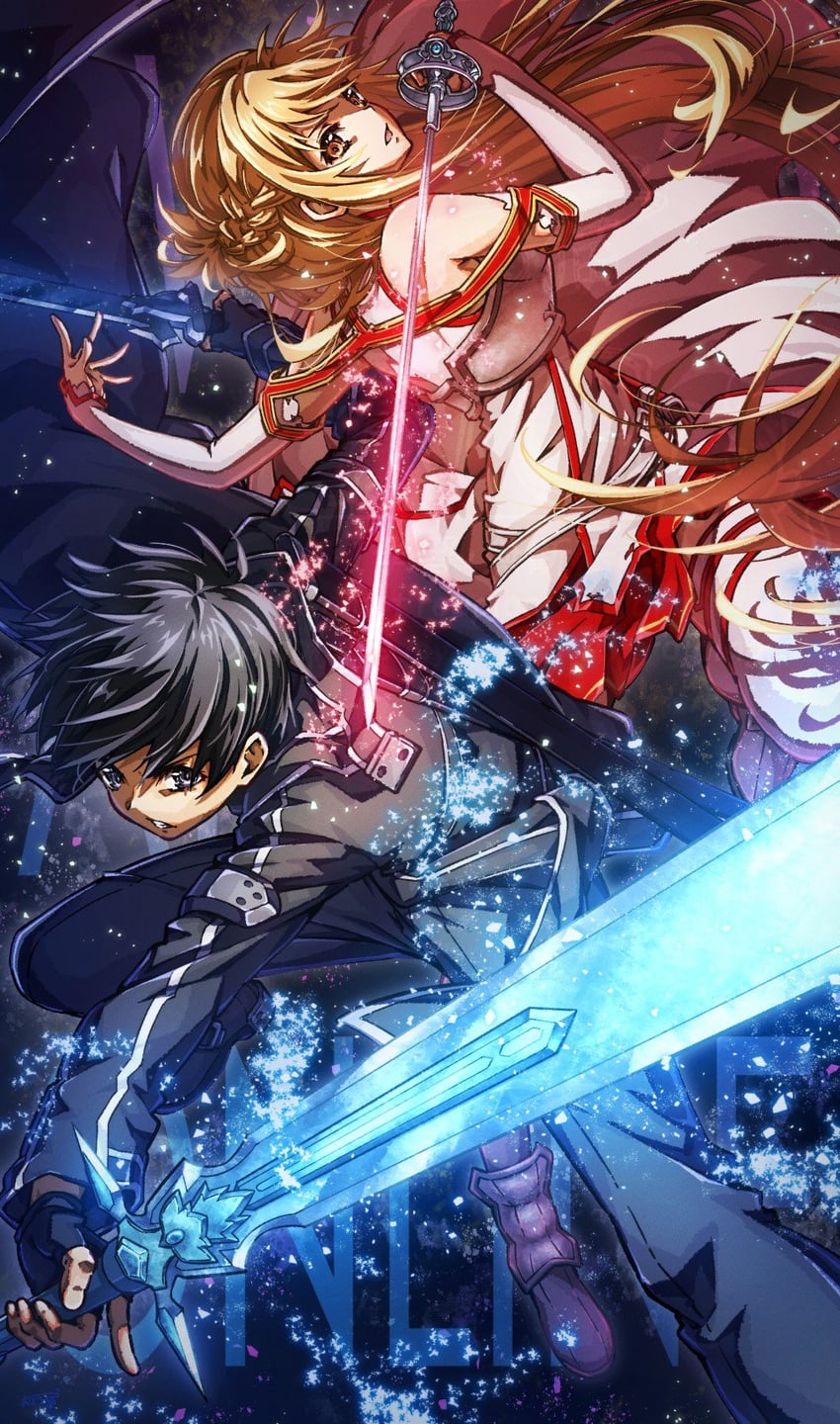 asuna and kirito (sword art online) drawn by oboro_neko