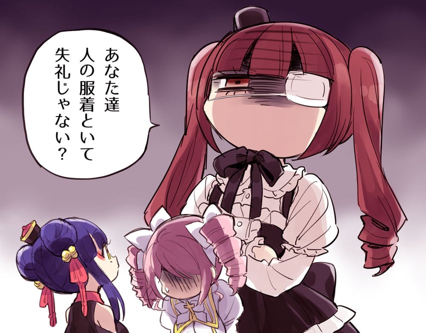 hanazono yurine, pino, and ran-ran (jashin-chan dropkick) drawn by yukiwo