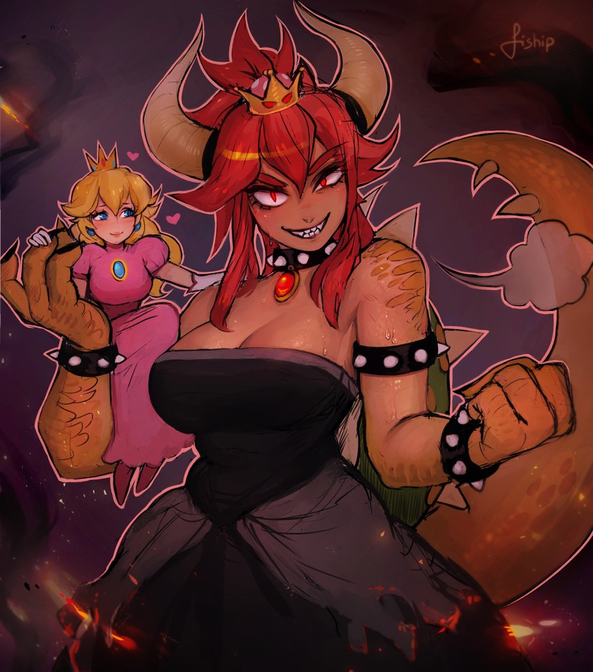 princess peach and bowsette (mario and 1 more) drawn by matilda_fiship