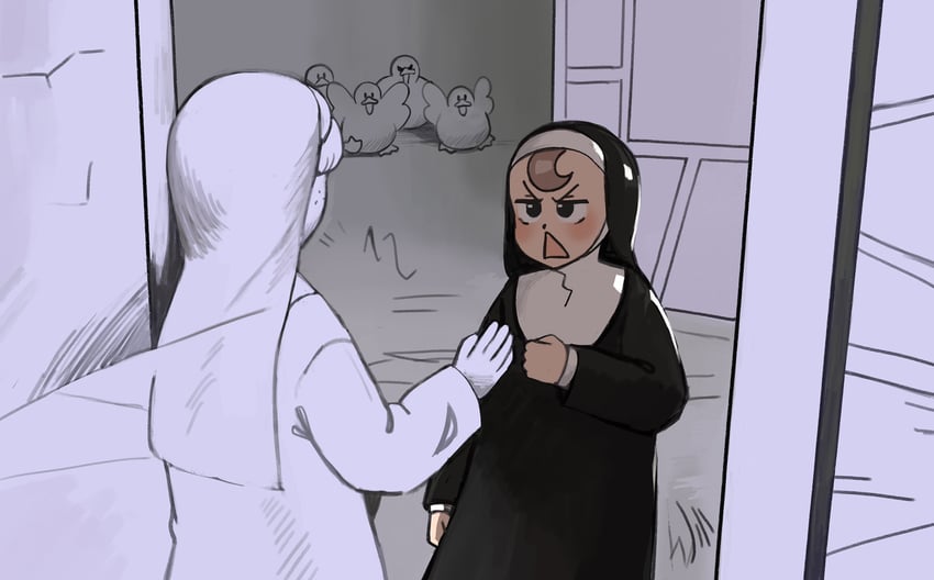 froggy nun and sheep nun (little nuns and 2 more) drawn by diva_(hyxpk)