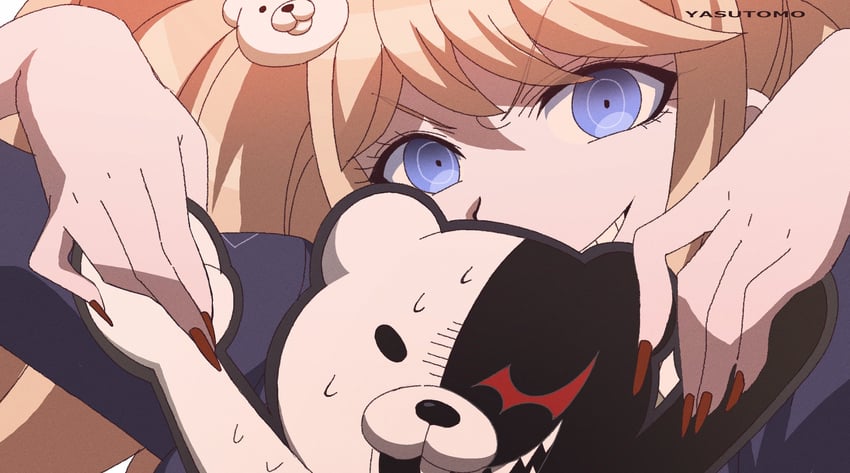 enoshima junko and monokuma (danganronpa and 1 more) drawn by yasutomo!_(akuasky)