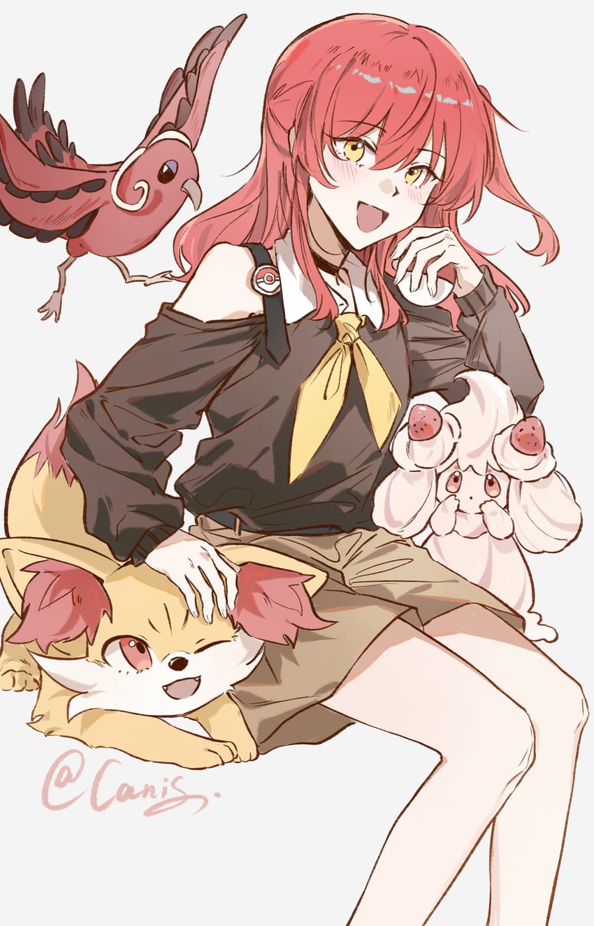 kita ikuyo, fennekin, alcremie, and oricorio (pokemon and 1 more) drawn by canis428