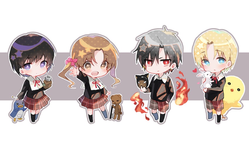 sakura mikan, hyuuga natsume, imai hotaru, nogi ruka, mr. bear, and 1 more (gakuen alice) drawn by ouri_(aya_pine)