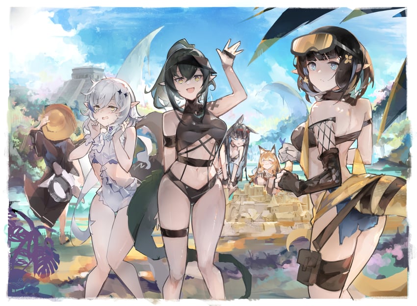 blaze, ceobe, utage, tomimi, eunectes, and 1 more (arknights) drawn by jumbowhopper