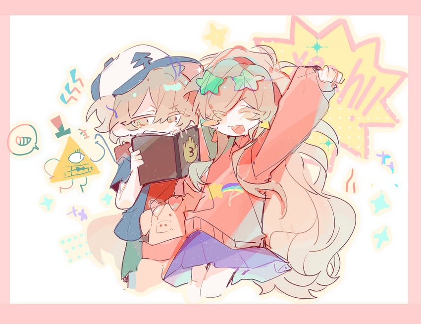 mabel pines, dipper pines, and bill cipher (gravity falls) drawn by shiliandenaiyalatuotipuduzhongsheng