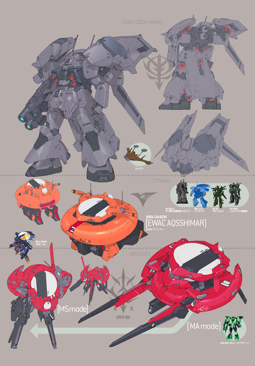 asshimar, zaku iii, kehaar ii, and zaku iii recon (gundam and 2 more) drawn by kenki_fujioka