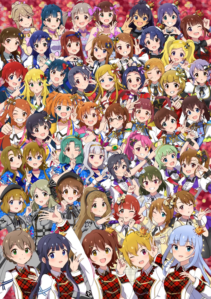 hoshii miki, kisaragi chihaya, amami haruka, kikuchi makoto, shijou takane, and 47 more (idolmaster and 2 more) drawn by twwibql2kktg5am