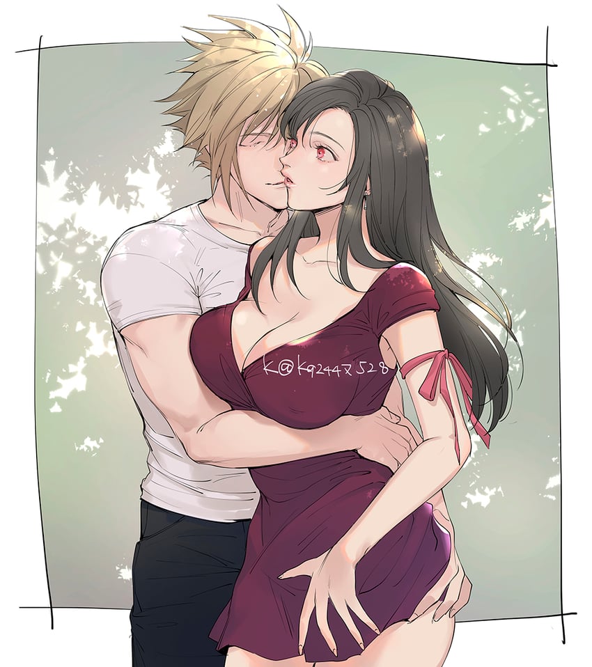 tifa lockhart and cloud strife (final fantasy and 2 more) drawn by mugikoma