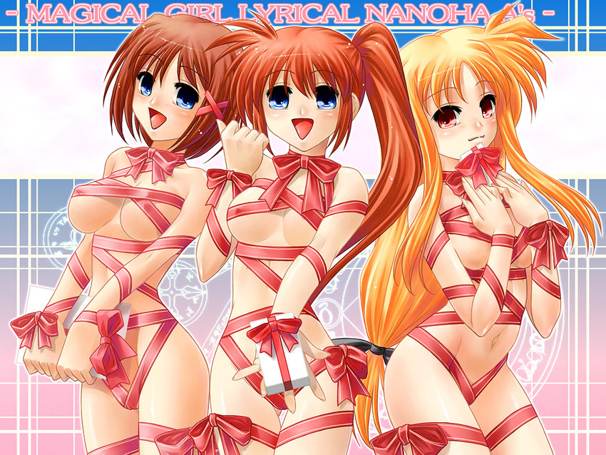 fate testarossa, takamachi nanoha, and yagami hayate (lyrical nanoha and 1 more) drawn by ayato