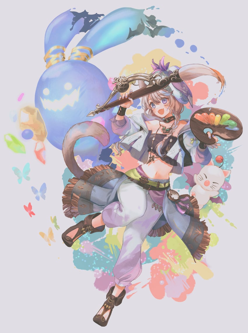 warrior of light, moogle, pictomancer, and spriggan (final fantasy and 1 more) drawn by lunica