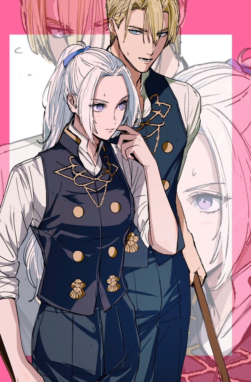 edelgard von hresvelg and dimitri alexandre blaiddyd (fire emblem and 1 more) drawn by amikoiiko