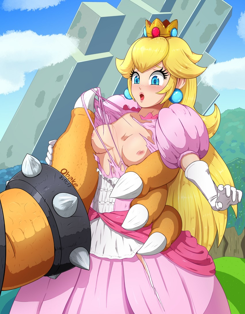 princess peach and bowser (mario and 1 more) drawn by obakeart