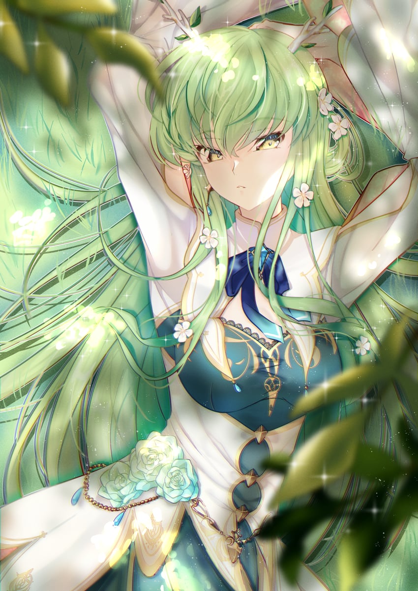 c.c. and ceres fauna (hololive and 2 more) drawn by budgiepon