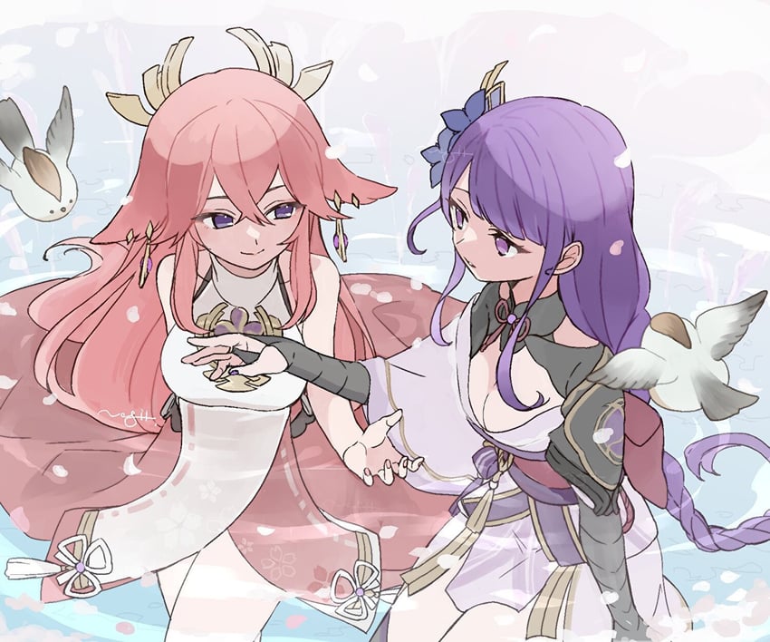 raiden shogun and yae miko (genshin impact) drawn by nagi_(namae11x)