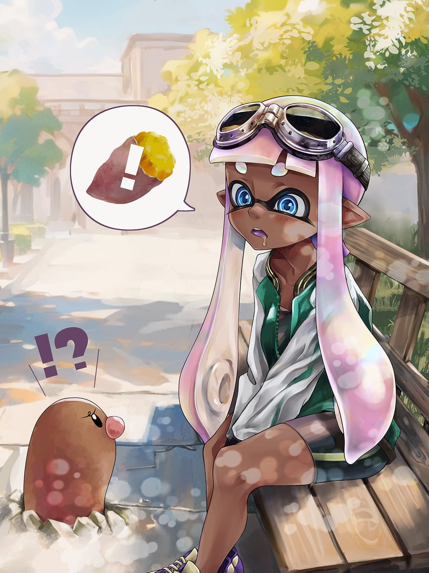 inkling player character, inkling girl, and diglett (pokemon and 1 more) drawn by jajanome