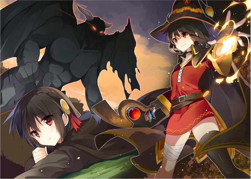 megumin, yunyun, and host (kono subarashii sekai ni shukufuku wo!) drawn by mishima_kurone