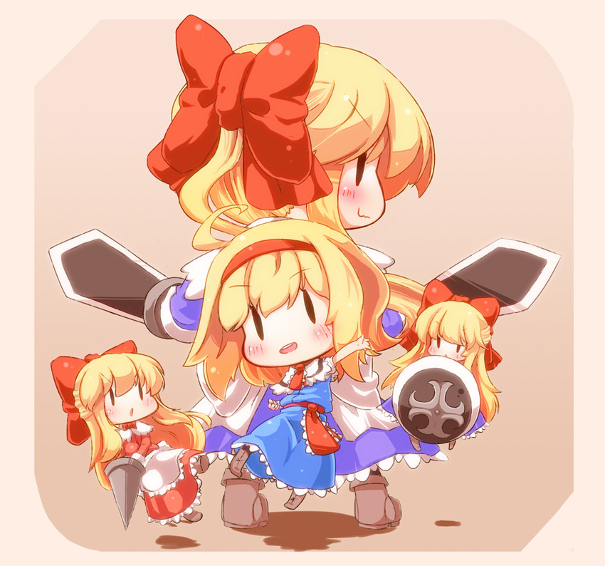 alice margatroid, shanghai doll, hourai doll, and goliath doll (touhou) drawn by mochinabe