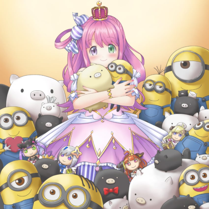 tokoyami towa, amane kanata, kiryu coco, tsunomaki watame, himemori luna, and 1 more (hololive and 1 more) drawn by shio_no.9