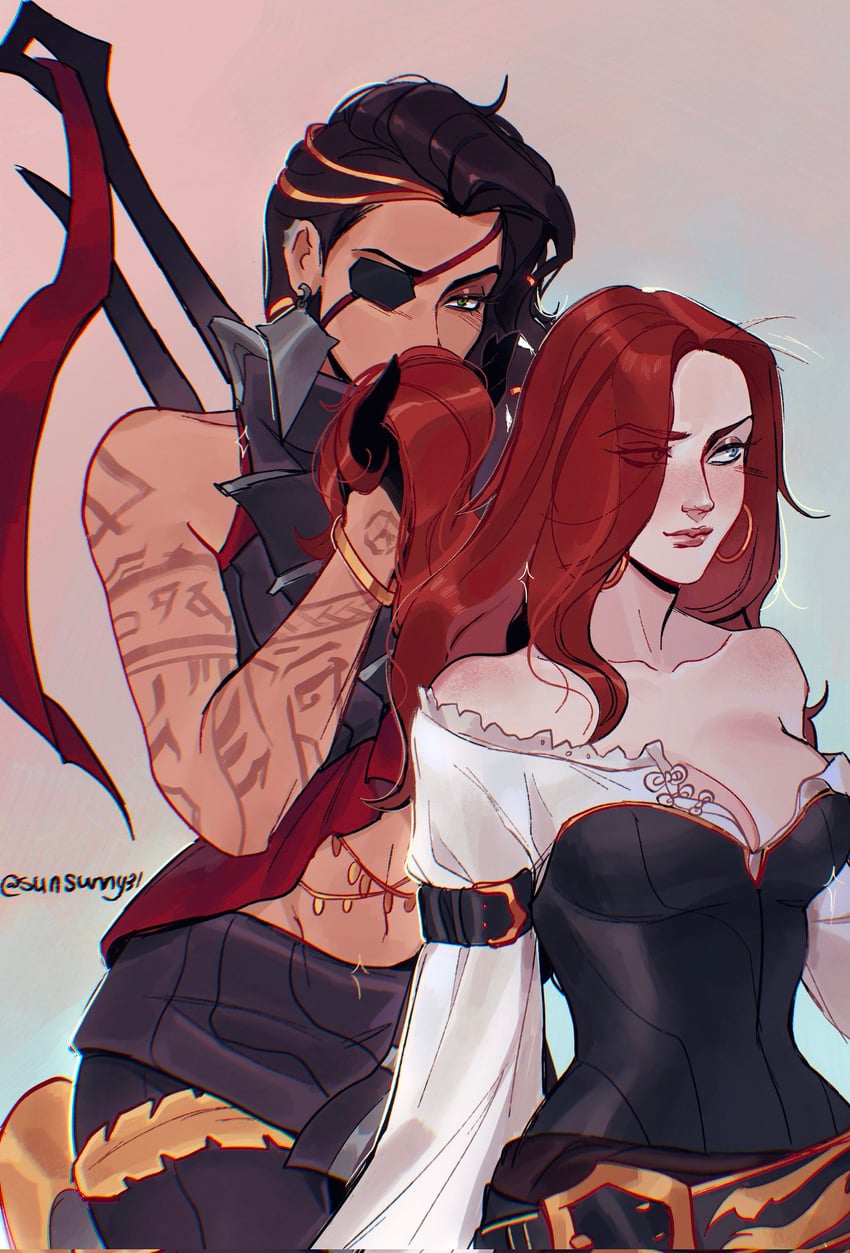 miss fortune and samira (league of legends) drawn by sunsunny31