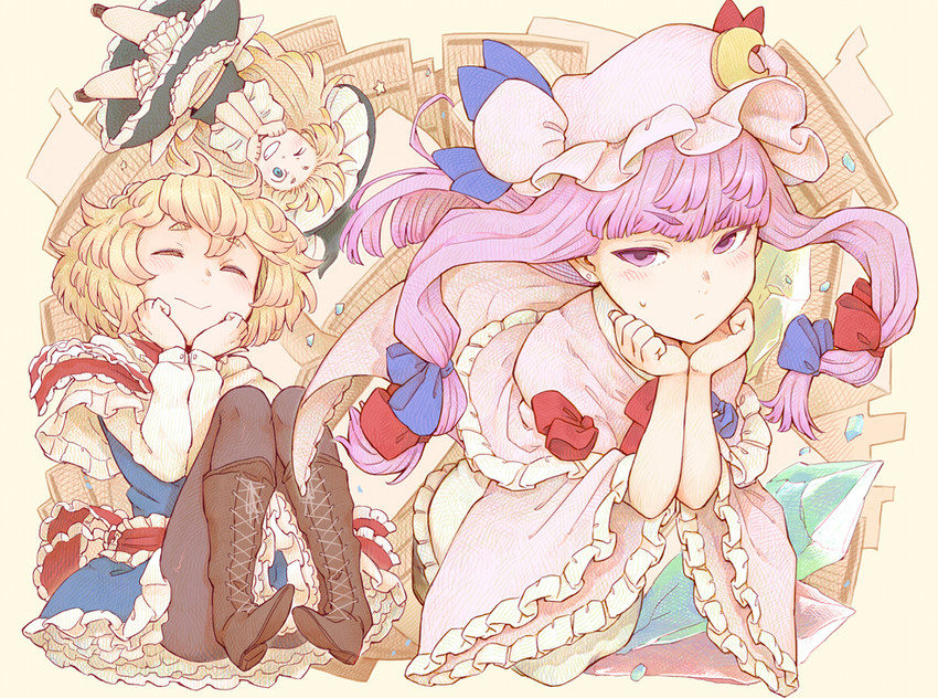 kirisame marisa, alice margatroid, and patchouli knowledge (touhou) drawn by daitai_konna_kanji