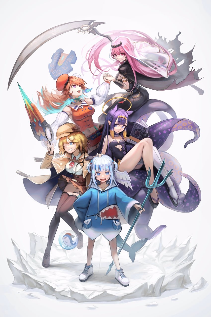 gawr gura, mori calliope, ninomae ina'nis, takanashi kiara, watson amelia, and 2 more (hololive and 1 more) drawn by hakusyokuto